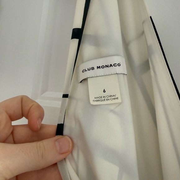 Club Monaco Black & Cream Geometric High-Low Wrap Dress - Picture 2 of 2